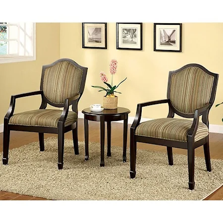 3 Piece Set - Shield Back Accent Chairs with End Table
